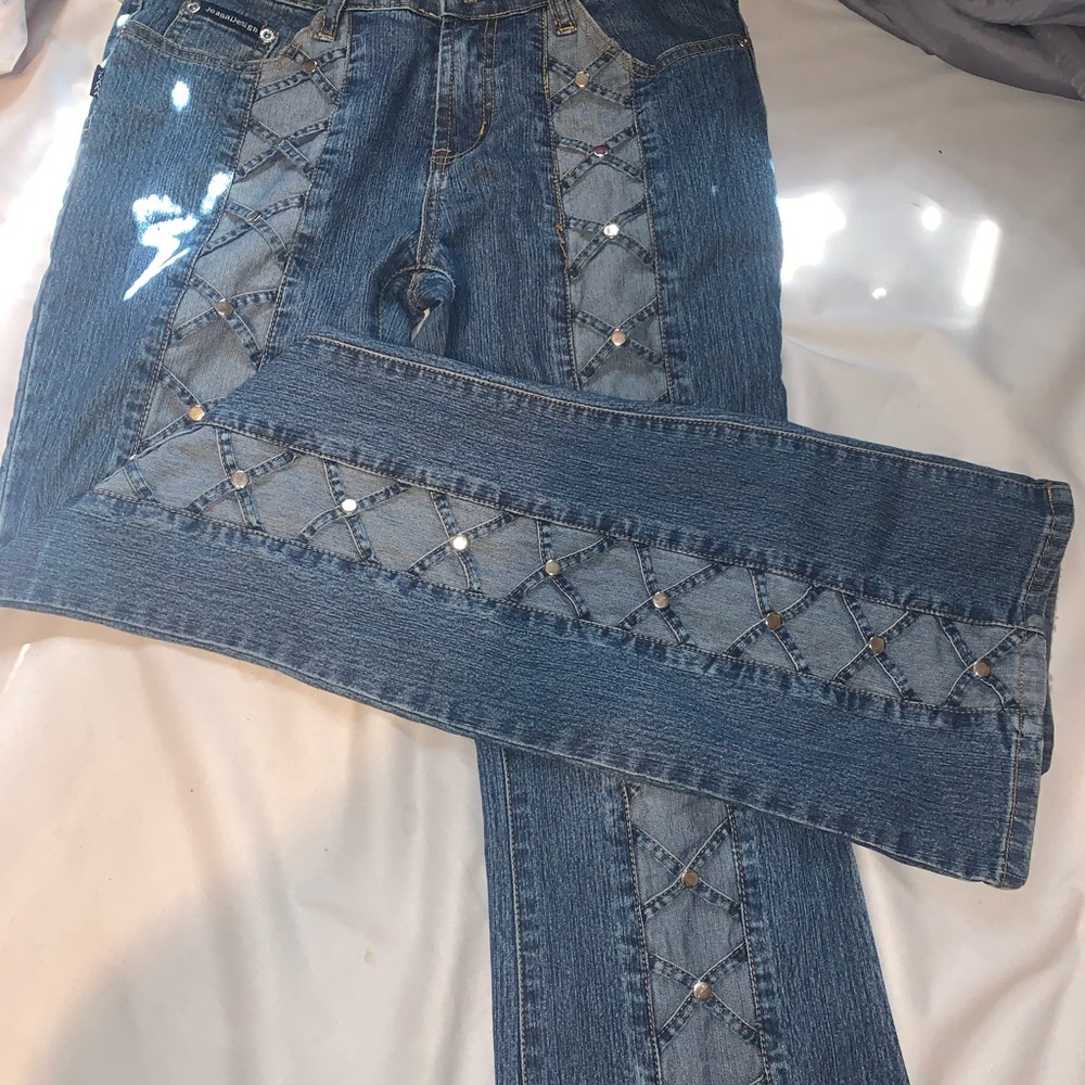 Chic Blue Flare Jeans with Embellishments